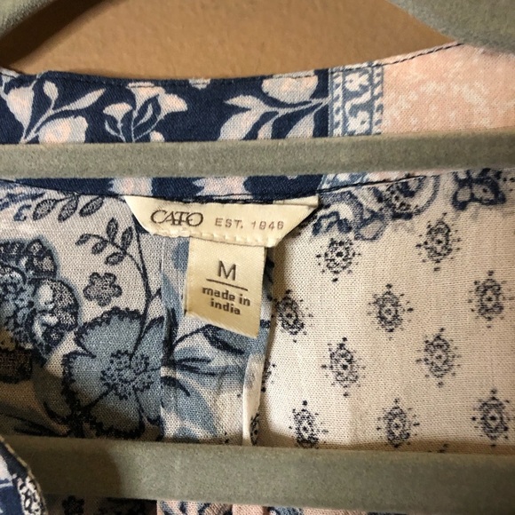 Cato Quilted Patchwork Long Sleeve V Neck Dress Blue Pink Size Medium - Picture 3 of 7